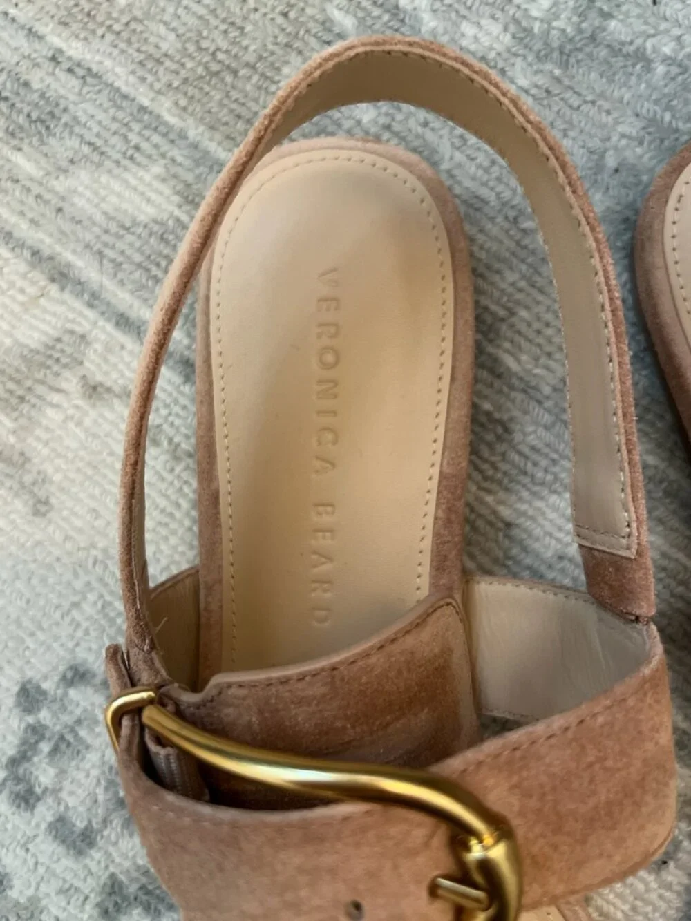 Veronica Beard Suede Double Buckle Slingback Sandals Taupe Size 8 - Picture 3 of 6